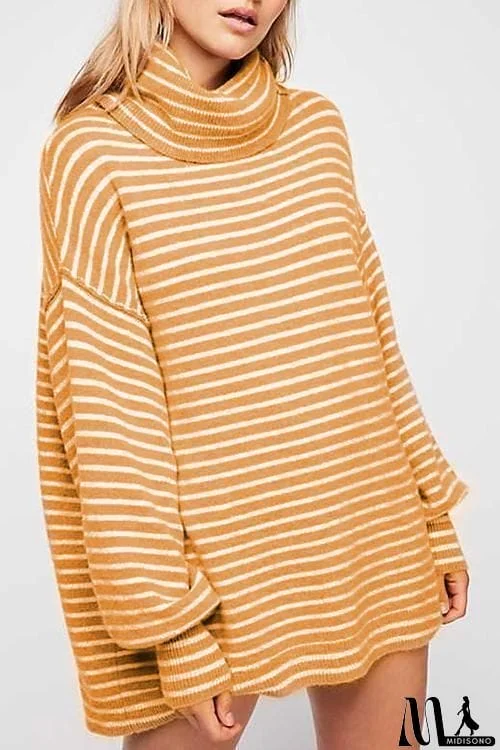 MidiSono - Long Sleeves Striped Mini Sweater Dress