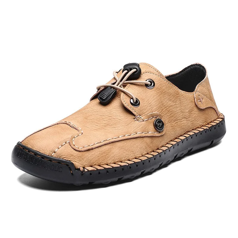 Men's Spring / Fall Casual Daily Outdoor Oxfords Walking Shoes Faux Leather Handmade Wear Proof Light Yellow / Black / Beige