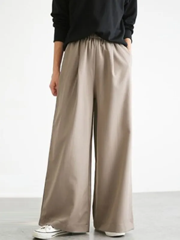 High Waisted Loose Drawstring Elasticity Solid Color Split-Joint Pants Trousers