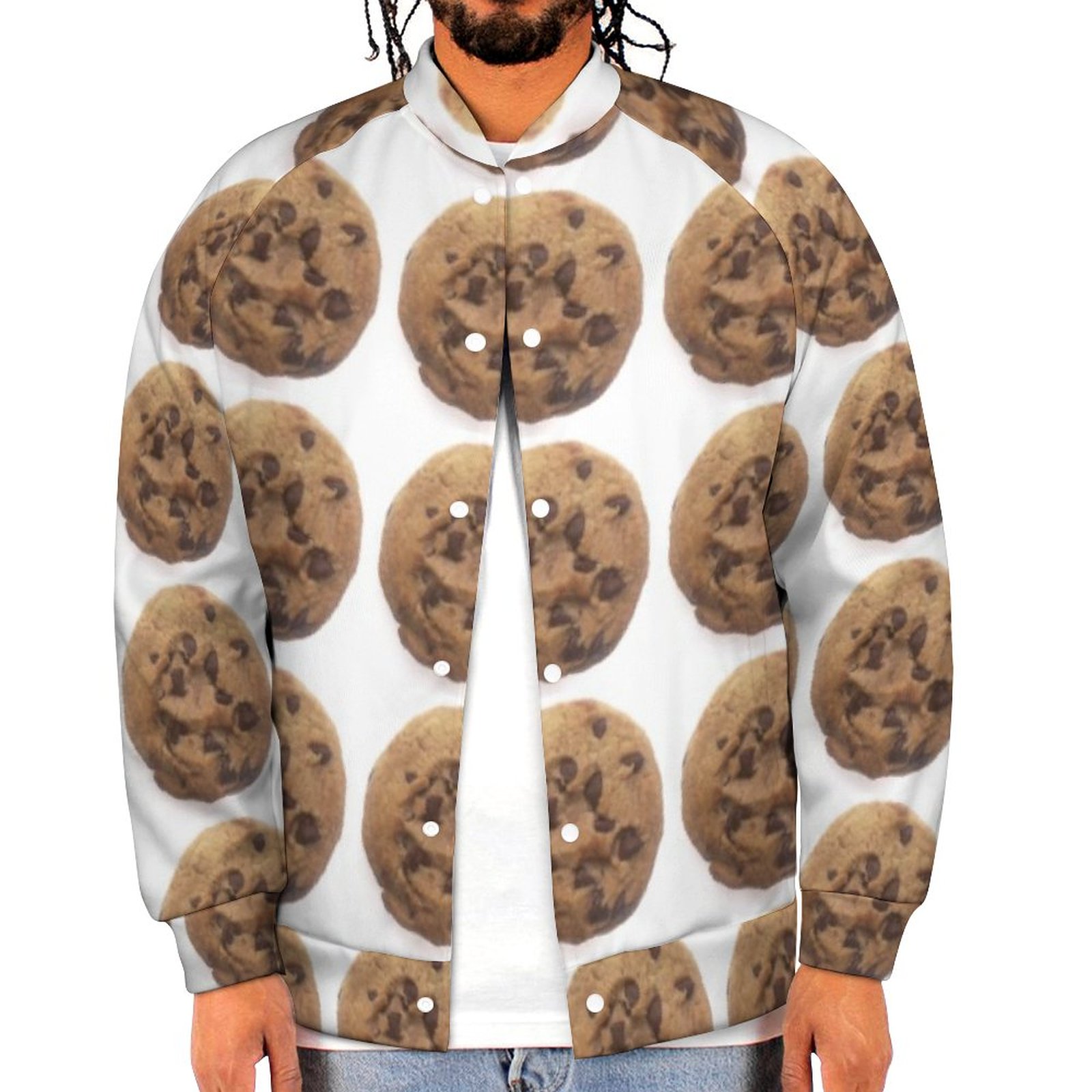 Spring and Fall Chocolate Chip Cookie Sweatshirt Jacket Men Casual Lightweight Button Up Bomber Jacket Outwear
