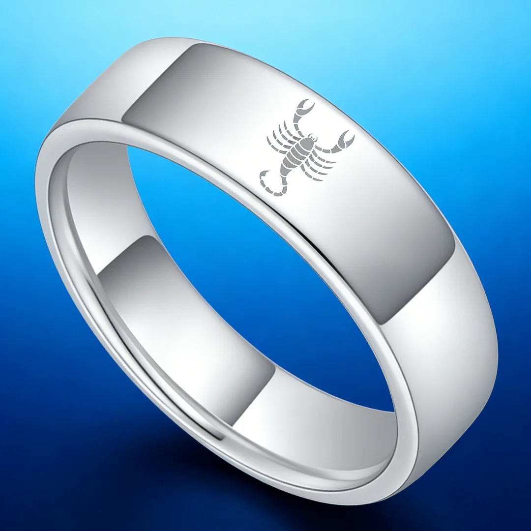 Wedding Fashion Sliver Scorpio Tungsten Rings and Flat Edge Comfort Fit for Mens and Womens 4MM 6MM 8MM