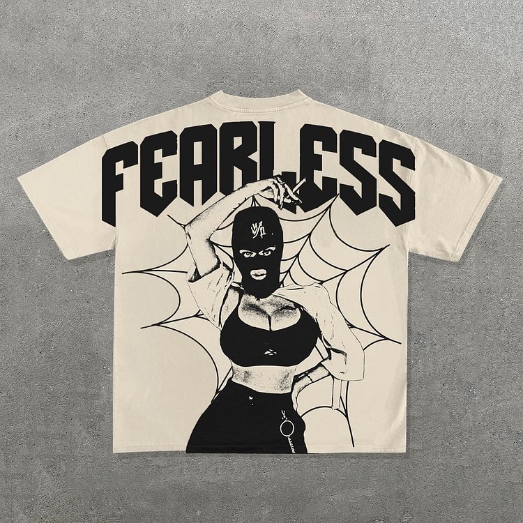 Vintage Fearless Spider Web Graphic 100% Cotton Short Sleeve T-Shirt
