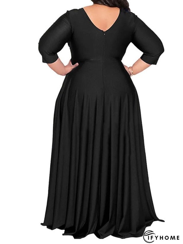 Plus Size Party Dress Solid Color V Neck Ruched Long Sleeve Winter Fall Stylish Elegant Maxi long Dress Formal Party Dress for Women | IFYHOME