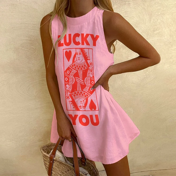 Women's Sleeveless Lucky You Printed Dress