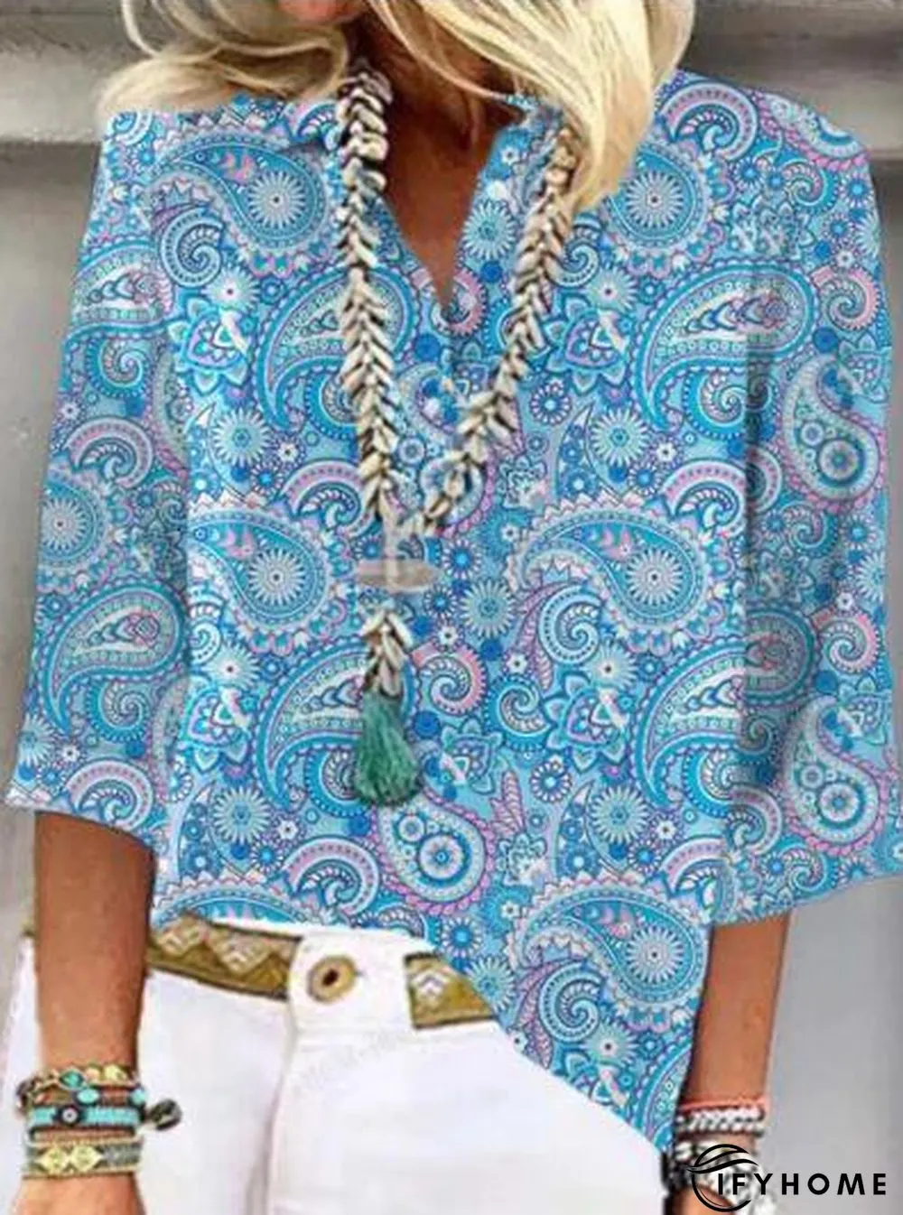 Shirt Collar Cotton-Blend Holiday Blouse | IFYHOME