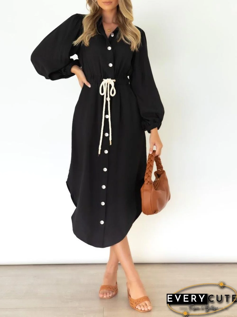 Long Sleeve Front Wrap Button Down Dress