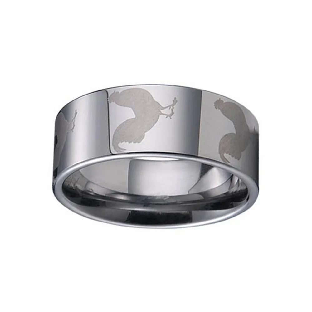 8MM Silver Zodiac Cock Laser Pattern Flat Tungsten Carbide Couple Rings High Polished