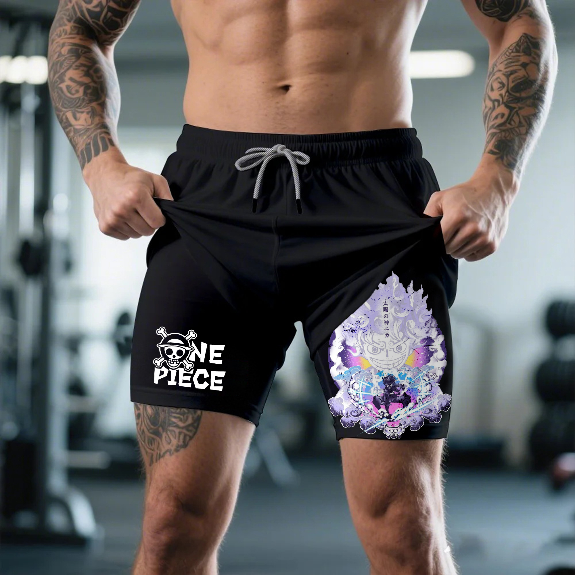 Men's Casual Anime Printed Double Mesh Sports Shorts Quick Dry Sports Shorts / TECHWEAR CLUB / Techwear