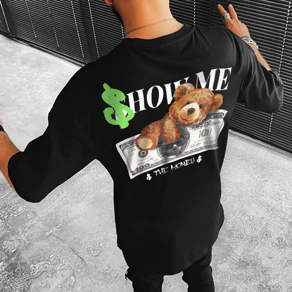 Men "Show Me The Money" Teddy Bear Print Short Sleeve T-Shirt