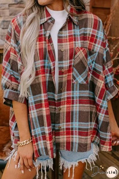 Plaid Pocketed Button Up Shirt
