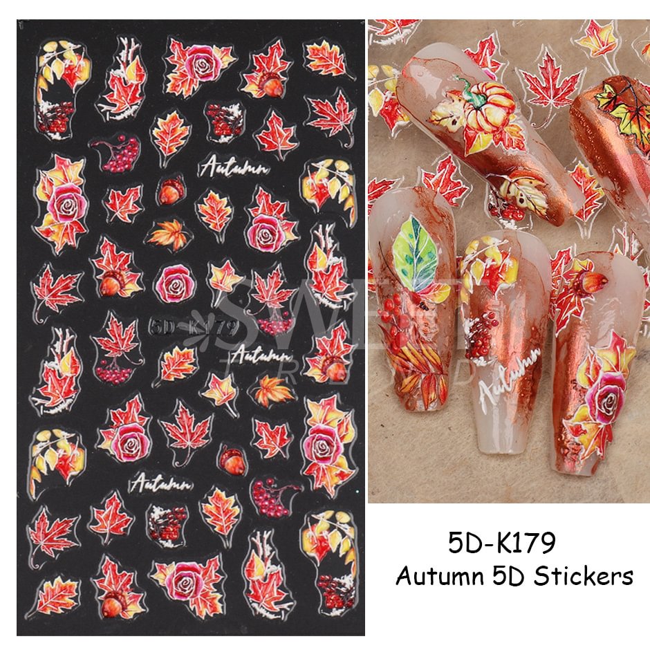 Applyw Autumn Nail Stickers Maple Leaf Fall Inspired Nails Design Pumpkin Wing Decals Thanksgiving Manicure Sliders Foils SA5D-K179