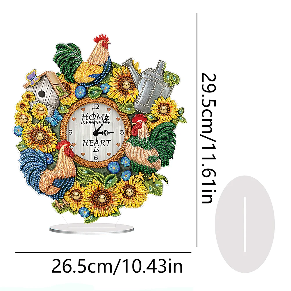 DIY Sunflower Cock Special Shape Acrylic Diamond Painting Clock Art Craft