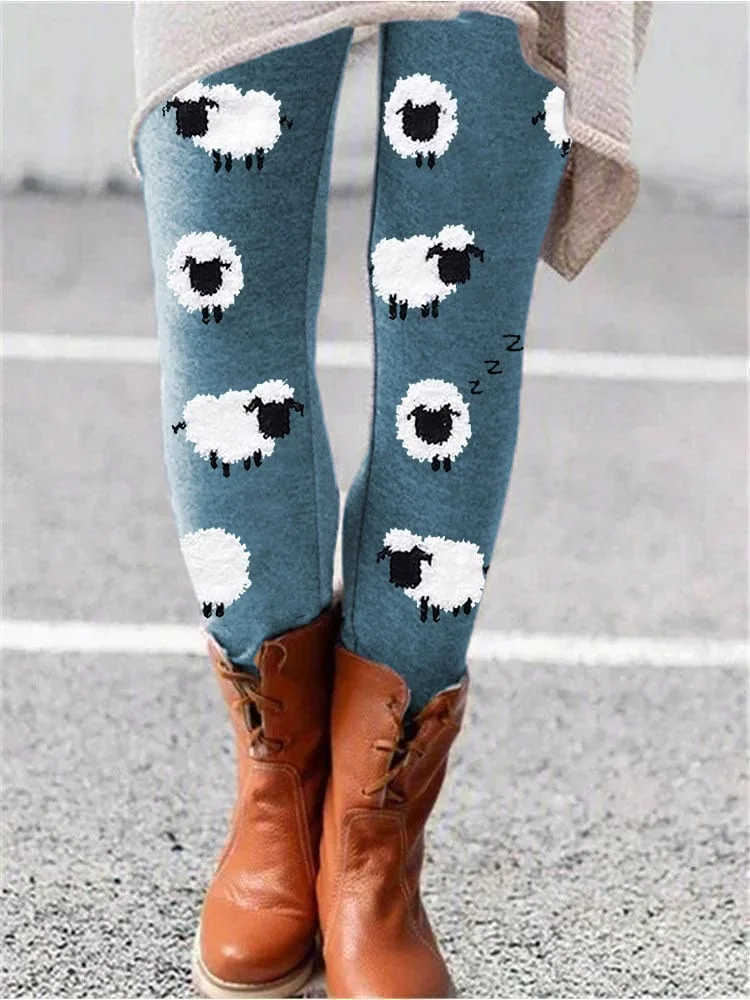 Women's Cute Plush Sheep Pattern Print Leggings
