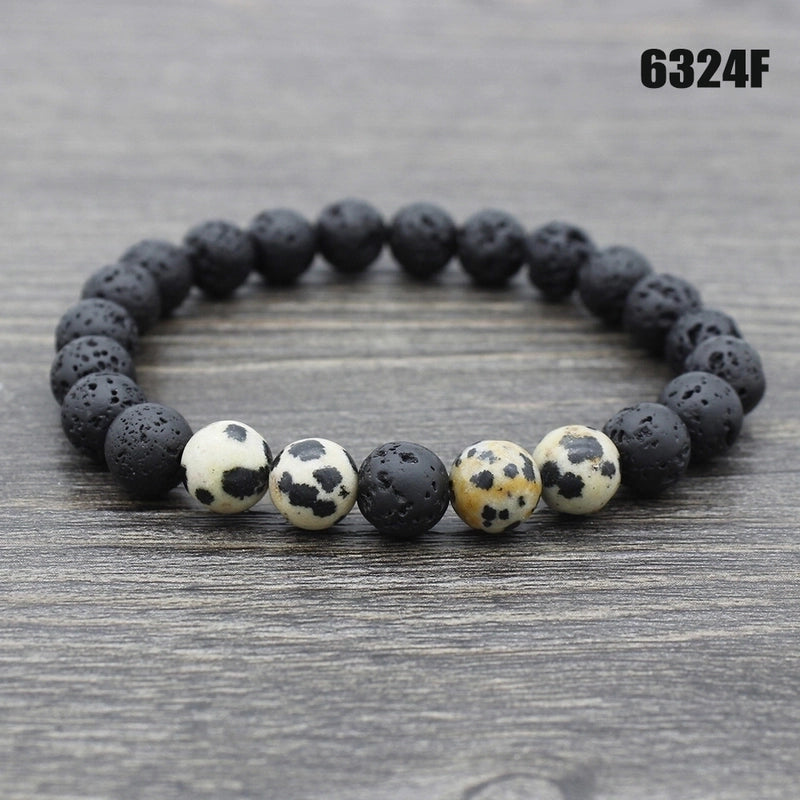 Retro Round Volcanic Rock Stone Beaded Unisex Bracelets