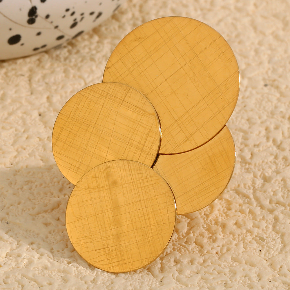 Fashion Ins Design Exaggerated Hand Jewelry Stainless Steel Plated 18K Gold Personality Large Disc Ring Female