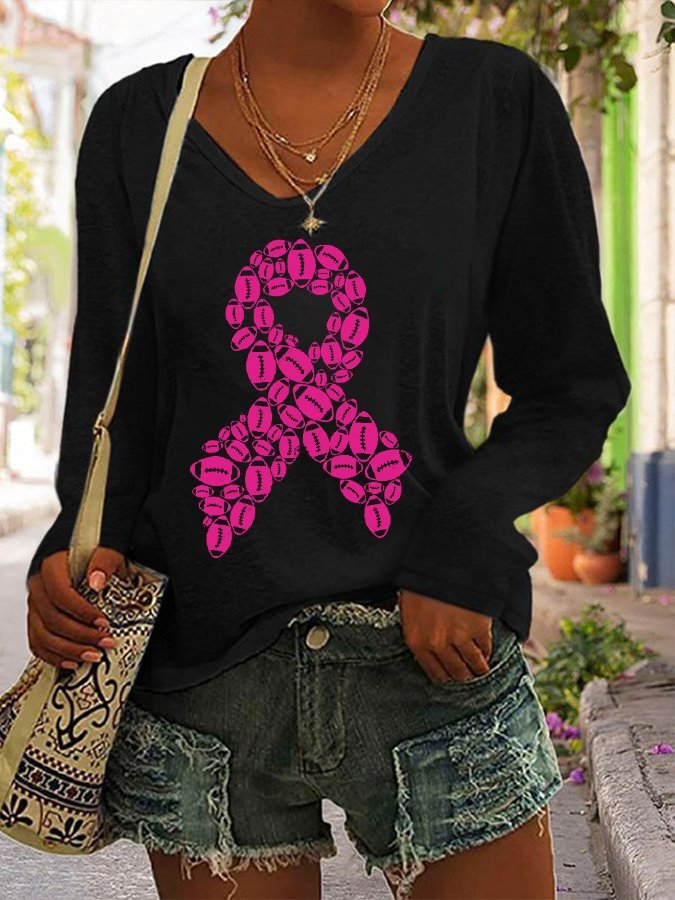 Breast Cancer Ribbon Football  Casual Long-Sleeve T-Shirt