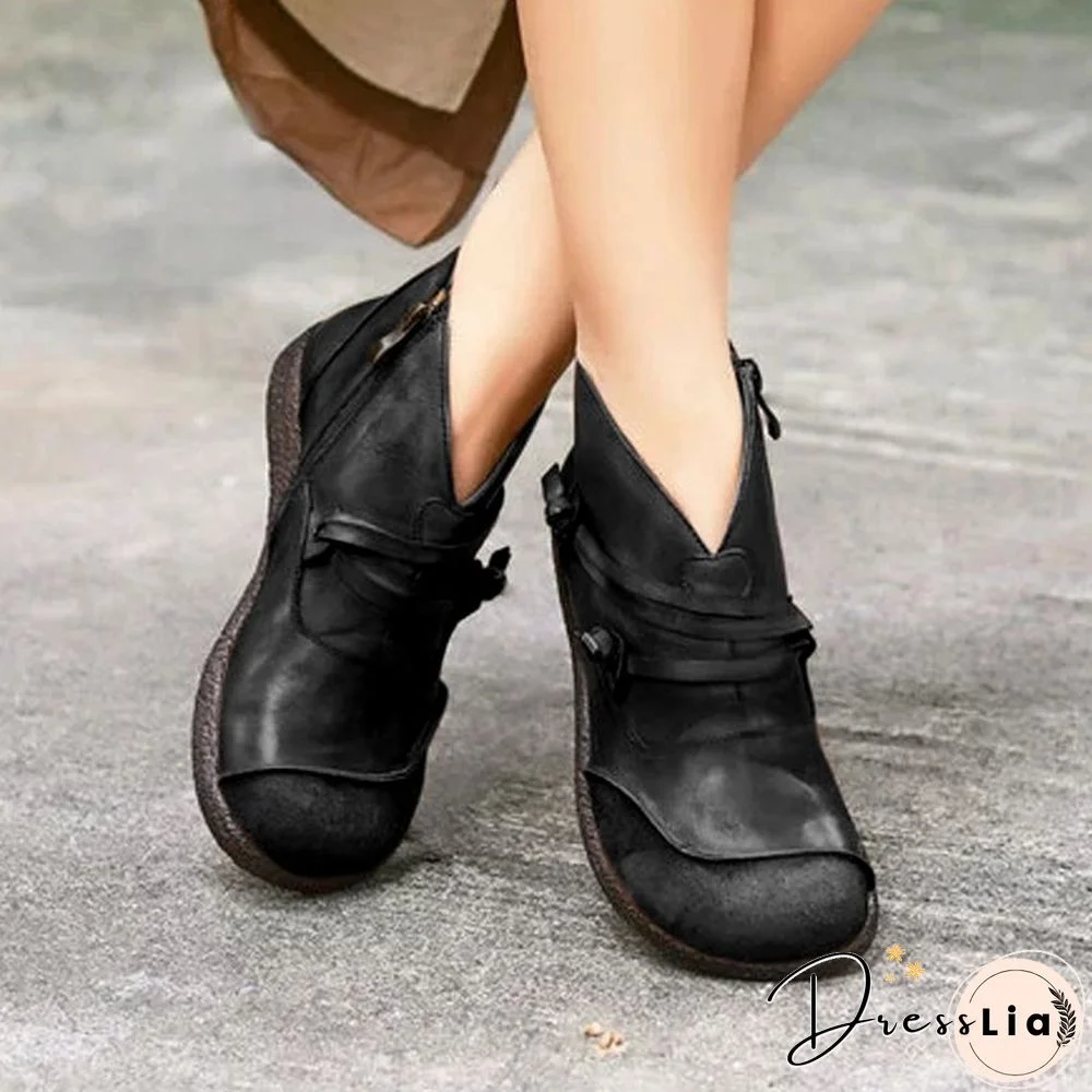 Flat Heel Spring Casual Leather Boots