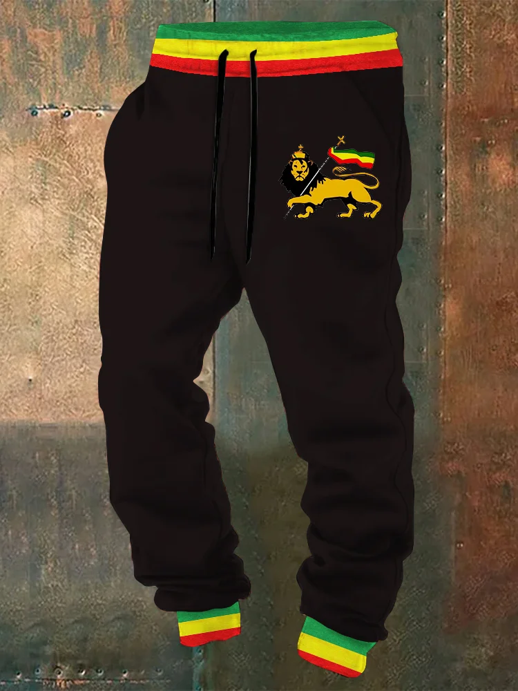 Men'S Retro Reggae Lion Colorblock Art Sweatpants