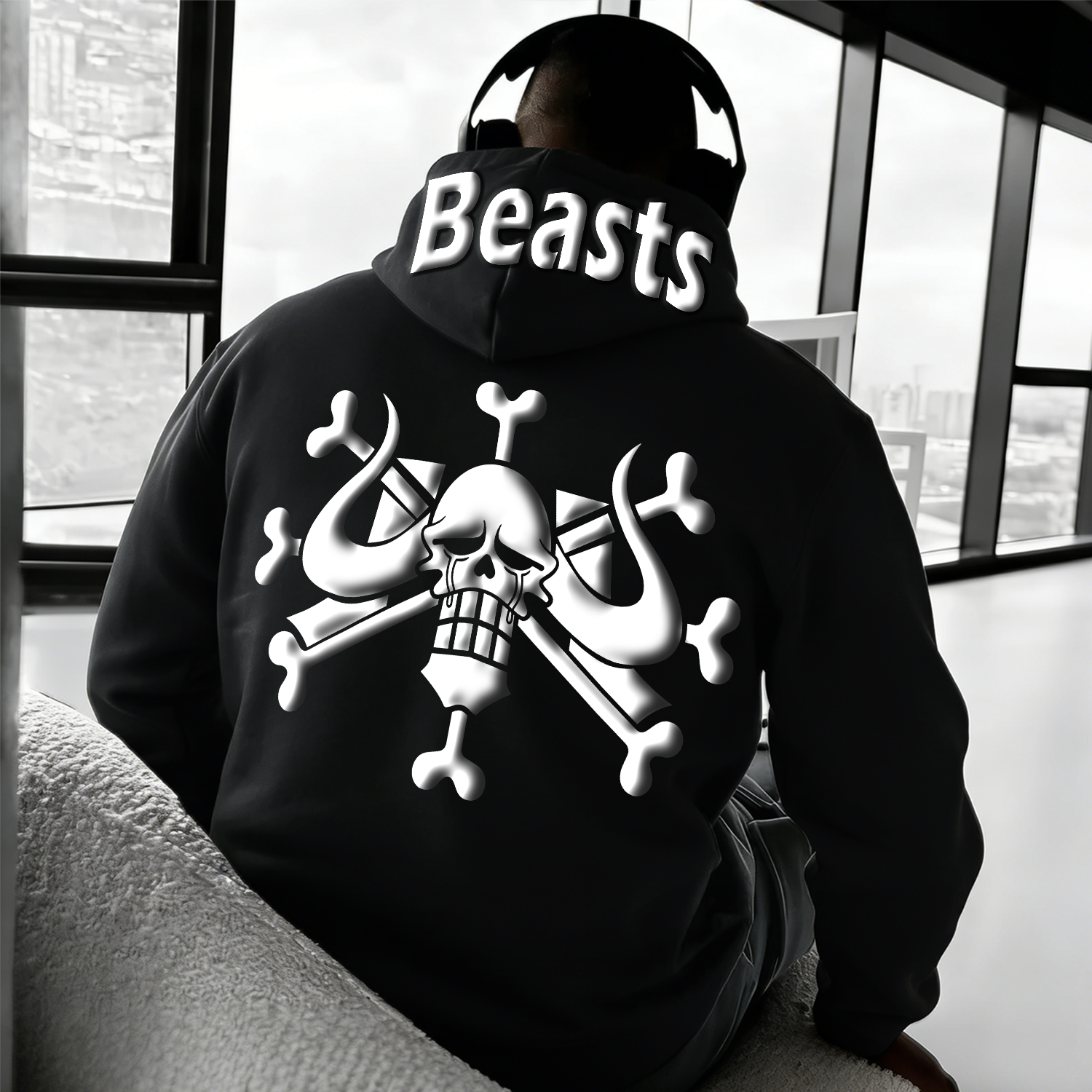 Anime Graphic Foam Print Hoodie 3D Textured Streetwear