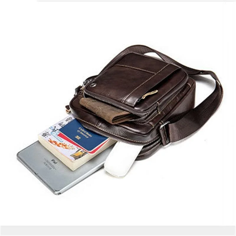 Mens Casual Leather Sling Shoulder Bag With Earphone Hole