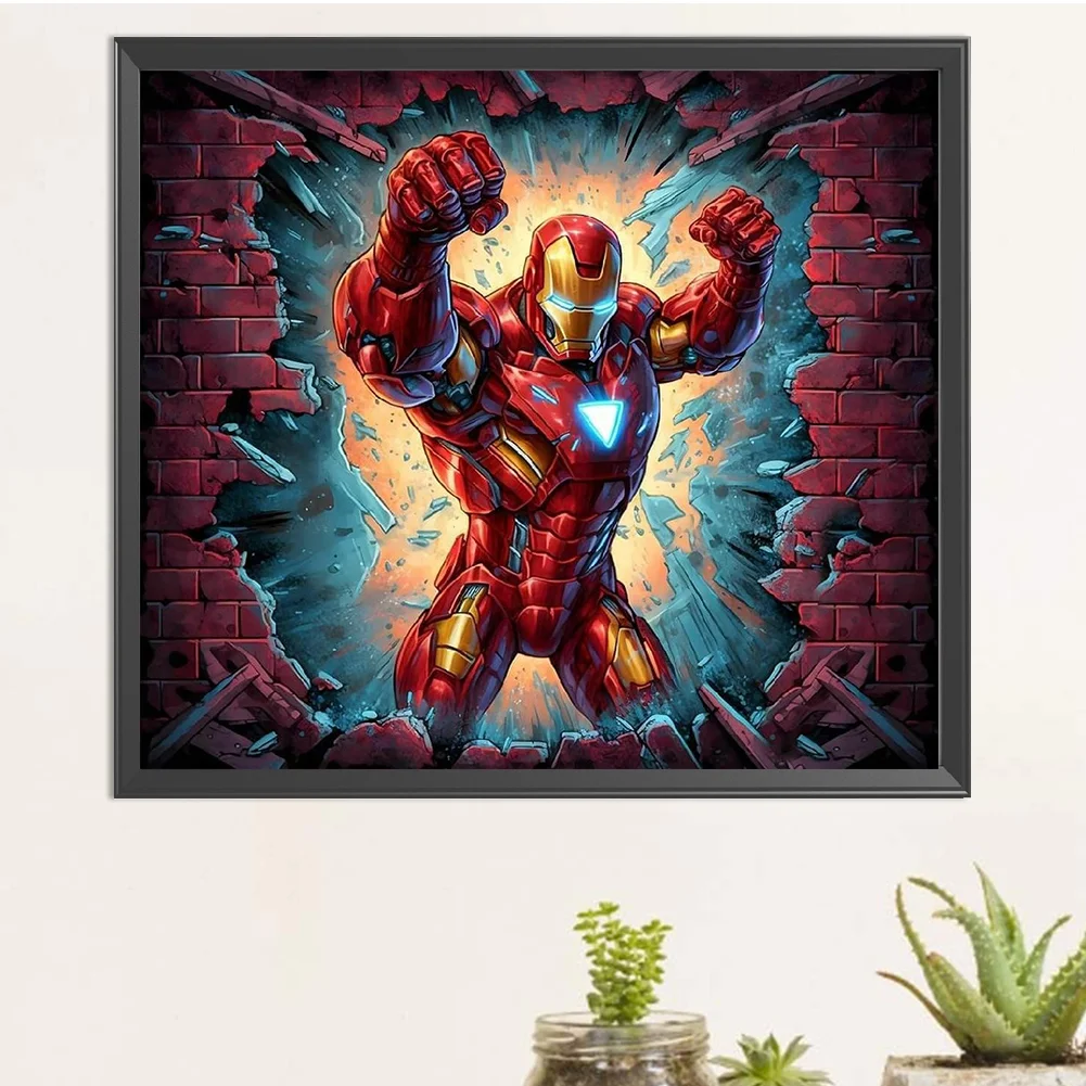 Diamond Painting - Full Round Drill - Iron Man Breaking Wall(Canvas|40*35cm)