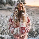 Women's Patchwork Floral Christmas Tree Print Plush Hoodie - Image 2