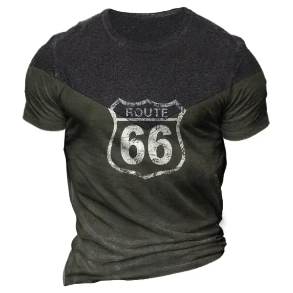 BrosWear Men'S Vintage Colorblock Route 66 Short Sleeve T-Shirt