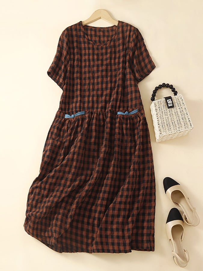 Cotton And Linen Loose Fitting Artistic Retro Button Up Dress
