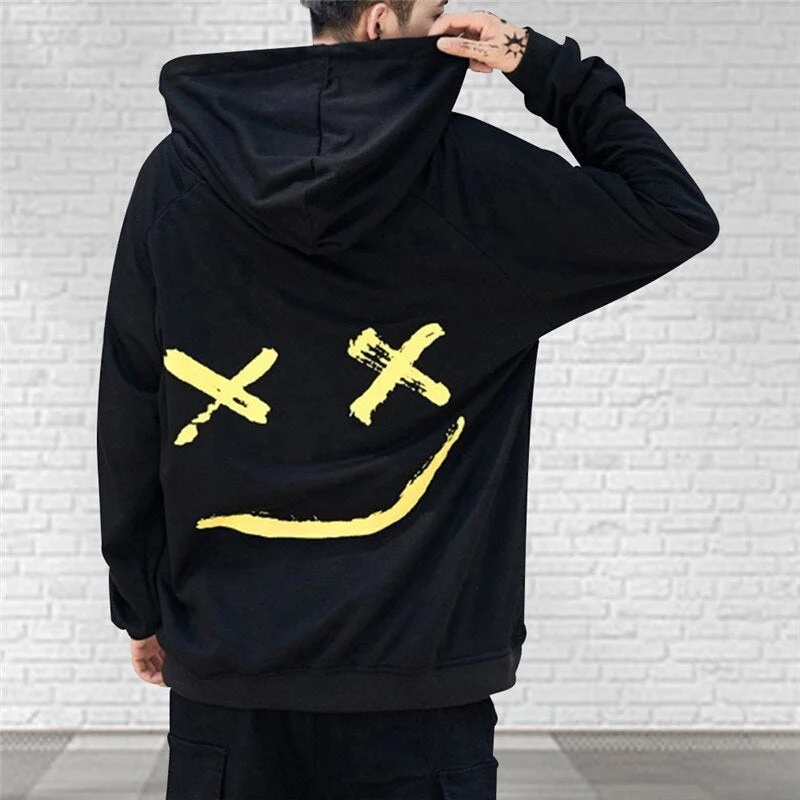 2021 Women Smile Printied Hoodies Hip Hop Patchwork Couple Pullovers Korean Fashion Loose Long Sleeve Casual Sweatshirts