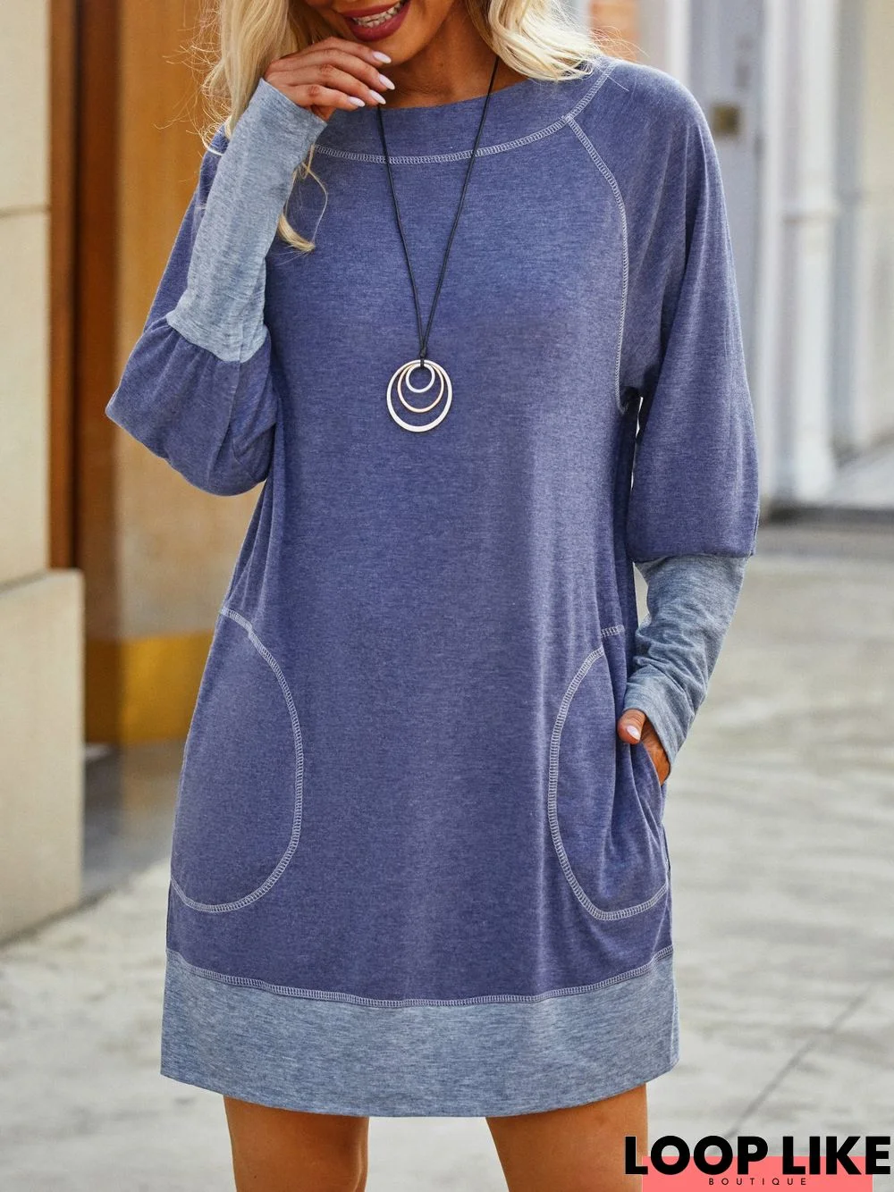 Cotton-Blend Long Sleeve Casual Knitting Dress