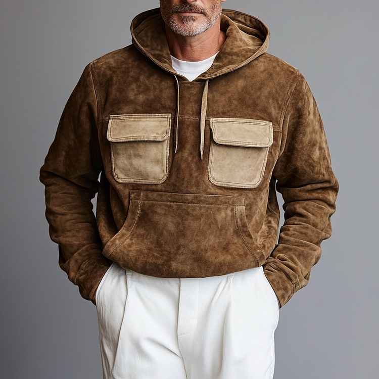 Men's Suede Patchwork Work Hoodie-inspireuse