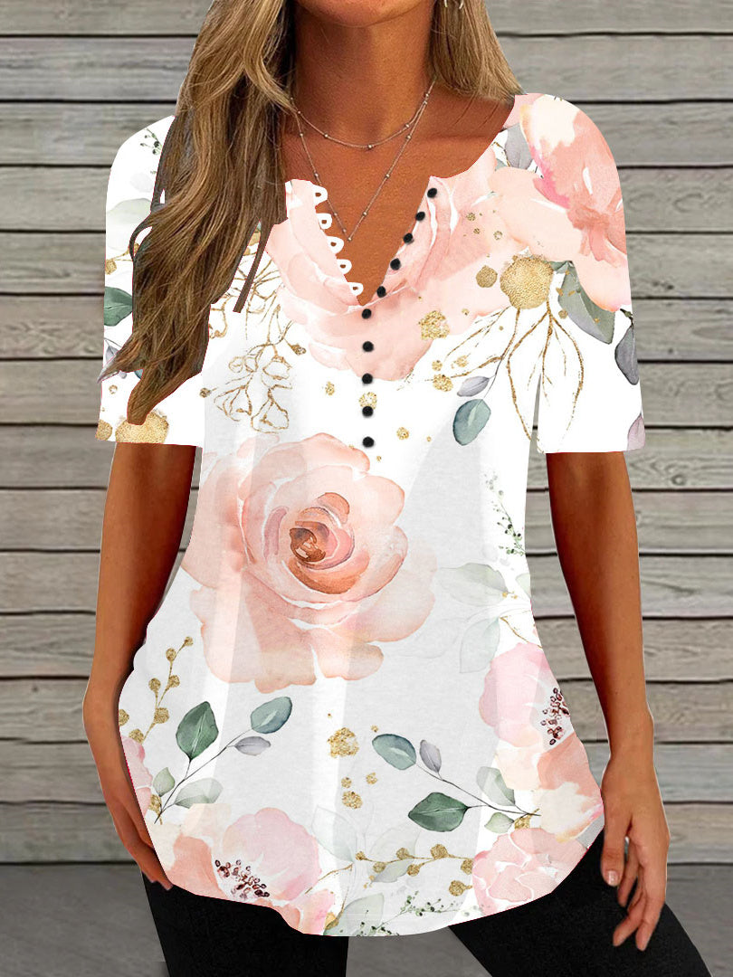 Women Half Sleeve V-neck Solid Color Dress