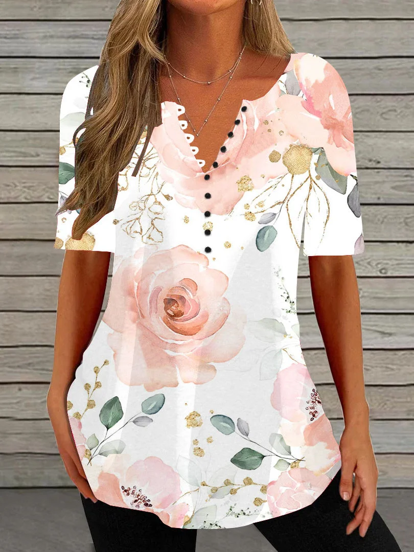 Women Half Sleeve V-neck Solid Color Dress