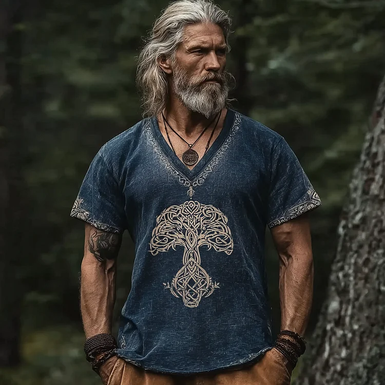 Vintage Viking Tribe Style Linen Short Sleeve Top
