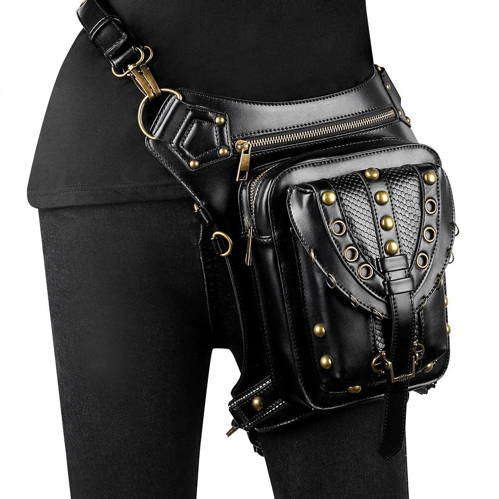 Chain Small Belt Motorcycle Leg Banana Pouch Hip Bag Steampunk Bag Shoulder Messenger Waist Bag Fanny Pack For Women Cyberpunk