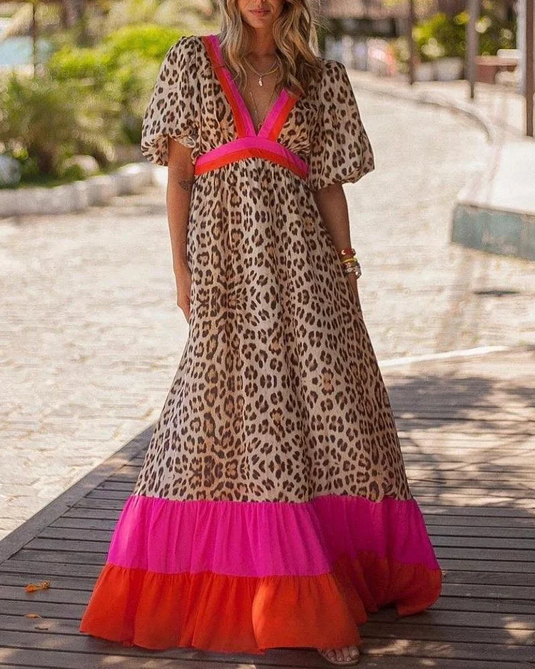 Colorful vacation V-neck maxi dress