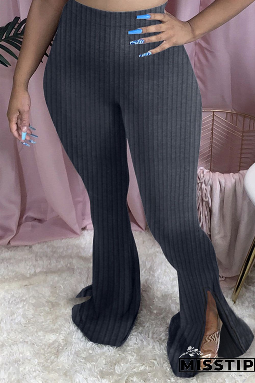 Pink Fashion Casual Boot Cut Solid Trousers