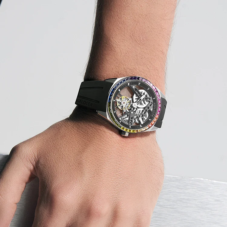 Agelocer Free-Sprung Balance Flying Tourbillon Rainbow-Bezel Swiss