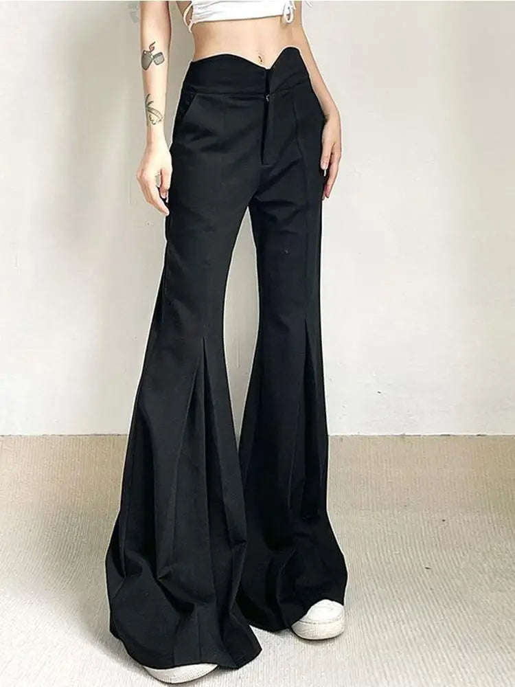 Aiertu Black Grunge Fairy Y2k Pants Fold High Waist Flare Leg Pants Irregular Harajuku Loose Streetwear Ladies Trausers Autumn Aiertu