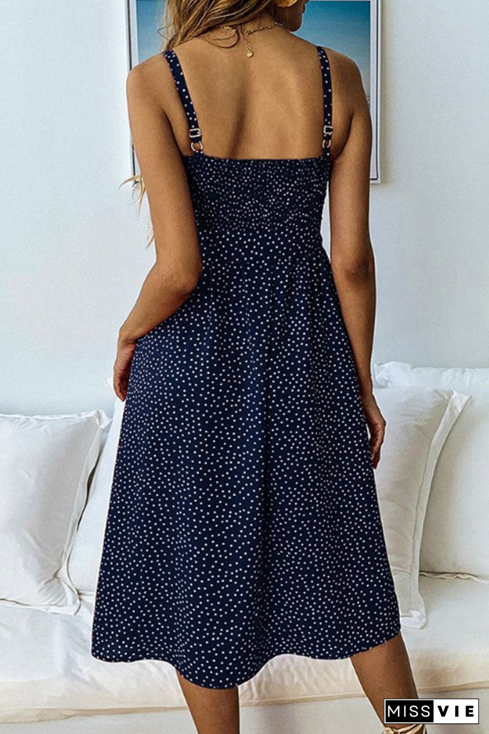 Fashion Street Dot Split Joint Spaghetti Strap A Line Dresses