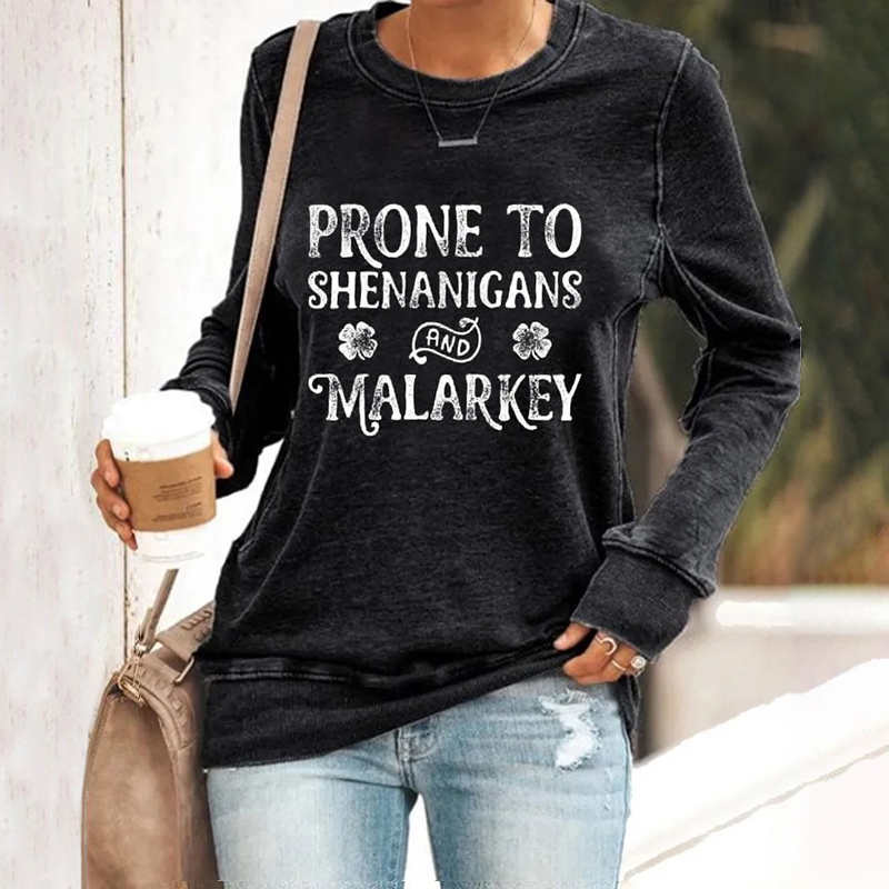 Comstylish Women's Prone to Shenanigans and Malarkey Print Casual Sweatshirt