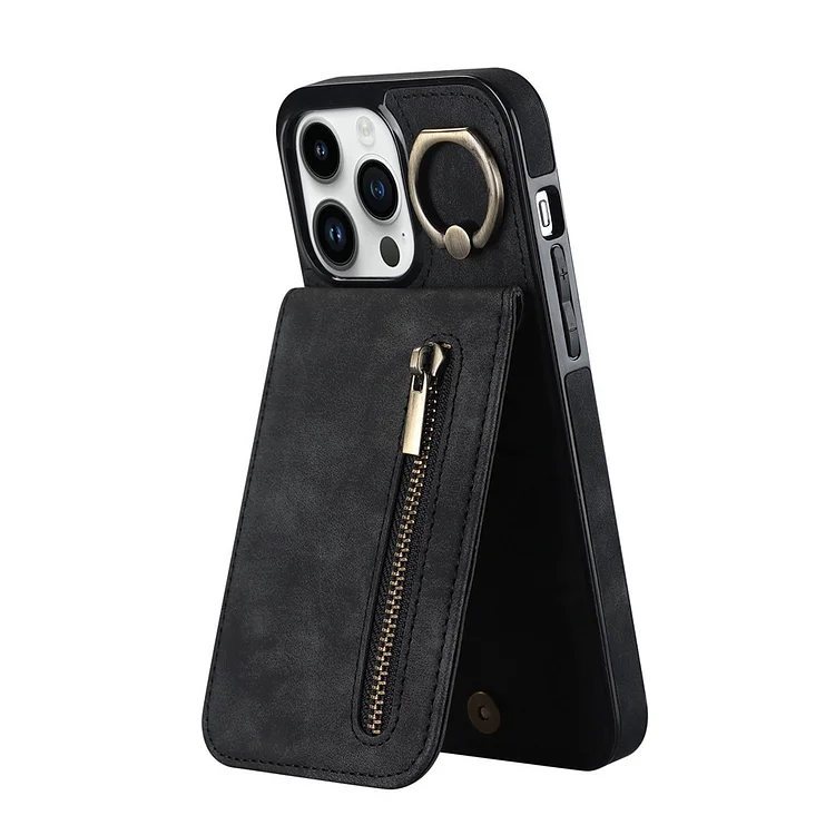 Zipper Cards Holder Leather Wallet Phone Case For iPhone 14 15 Pro Max 12 11 13Mini XS X XR 8 7 Plus Anti-drop Kickstand Cover