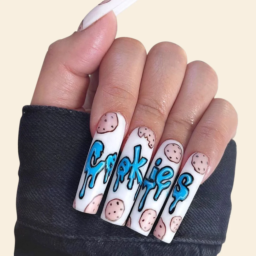 Graffiti Print Ballet Nail Art Long-length Press On Nails with Jelly Double Sided Nail Adhesives 24 pcs