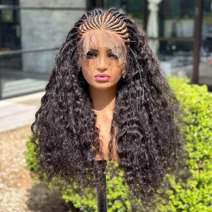 WeQueen 24 Inches 13"x4" Afro Style with 21 Braids Lace Front Wig 200% Density-100% Human Hair
