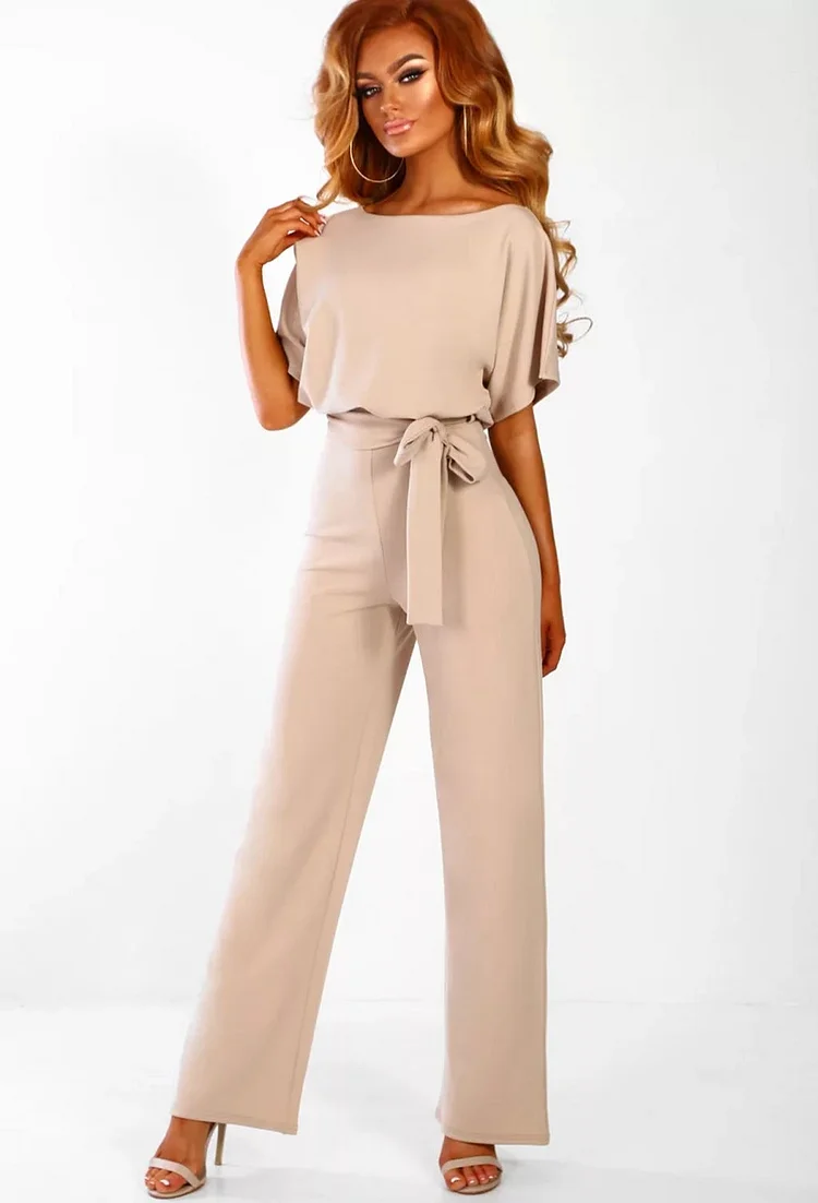 Button Lace-up Short-sleeved Jumpsuit | 168DEAL