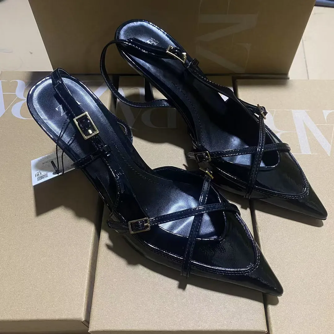 Breakj Breakj Spring New Cross-Scutter Buckle High Heel Sandals Fine Heel Stumbling Belt Daily Wear Women