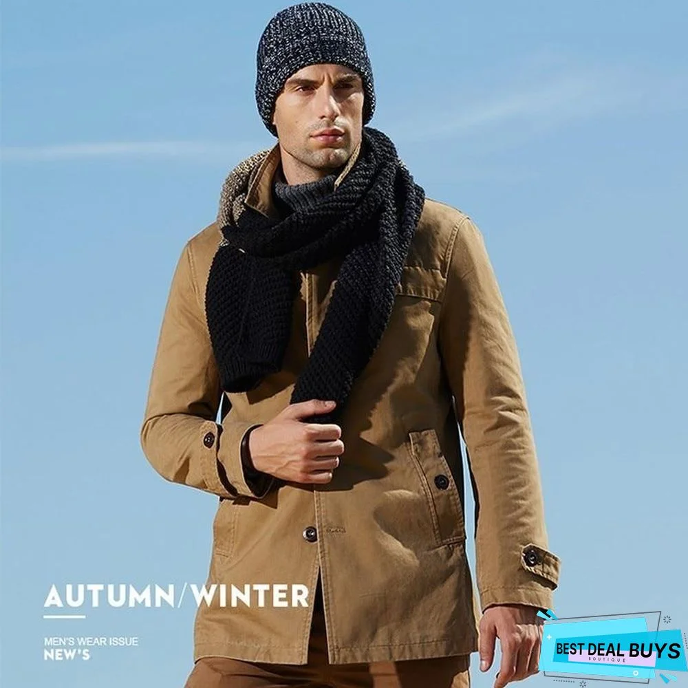 Men's Business Casual Long Cotton Trench Coat Jacket Men Winter Brand Classic Iconic Trench Breasted Overcoat