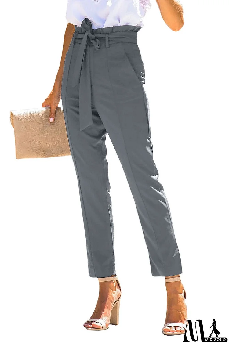 Casual Paperbag Waist Straight Leg Pants with Belt