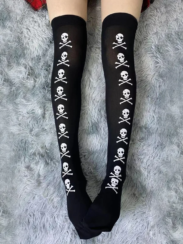 Statement Sexy Skull Printed Slim Stocking