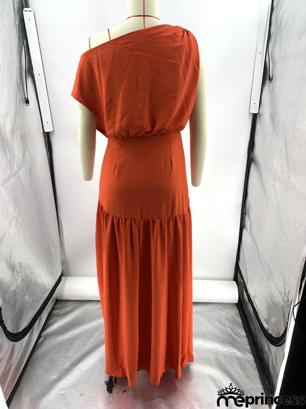 Solid Sexy Slash Shoulder Off-Shoulder Slim Waist Slit Gown Dress